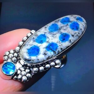 K2 Jasper Blue Topaz Stamped 925 Sterling Silver Ring